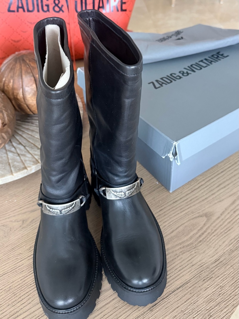 Zadig & Voltaire Black Leather Harness Boots with Silver-Tone Hardware